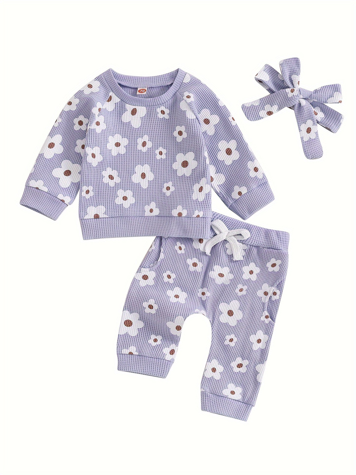 Toddler Baby Girl Fall Winter Clothes Newborn Infant Floral Pullover Sweatshirt T-Shirts+Pants 3pcs Outfits Set, Perfect for Outdoor