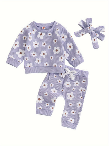 Toddler Baby Girl Fall Winter Clothes Newborn Infant Floral Pullover Sweatshirt T-Shirts+Pants 3pcs Outfits Set, Perfect for Outdoor