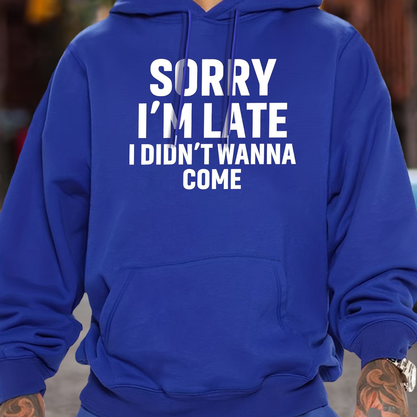 Casual Long Sleeve Hoodies - Sorry I'm Late I Didn't Wanna Come Print Kangaroo Pocket Hoodie - Pullover Sweatshirt for Men, Fall Winter Clothing