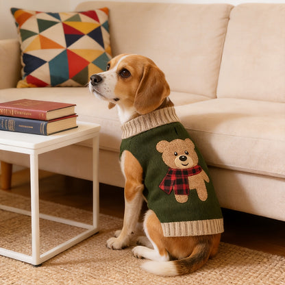 1pc Cute Bear Embroidered Pet Sweaters Soft And Comfortable Knitwear for Small to Medium Dogs, Thick Knitted Turtleneck Style Stretchy And Warm Winter Clothing for Schnauzers And Bichons