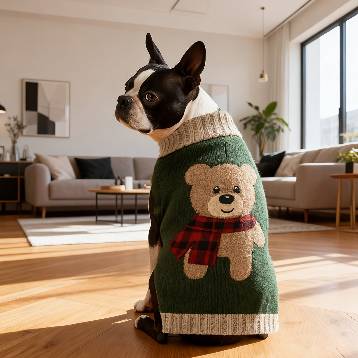 1pc Cute Bear Embroidered Pet Sweaters Soft And Comfortable Knitwear for Small to Medium Dogs, Thick Knitted Turtleneck Style Stretchy And Warm Winter Clothing for Schnauzers And Bichons