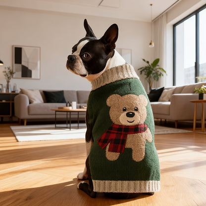 1pc Cute Bear Embroidered Pet Sweaters Soft And Comfortable Knitwear for Small to Medium Dogs, Thick Knitted Turtleneck Style Stretchy And Warm Winter Clothing for Schnauzers And Bichons