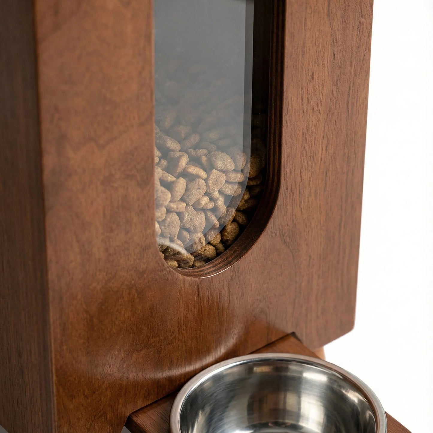 Wholesale Walnut-Wood Pet Feeder | Large Capacity Gravity Food Dispenser | Manual Portion Control for Cats & Dogs
