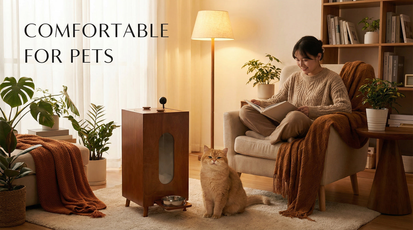 Wholesale Walnut-Wood Pet Feeder | Large Capacity Gravity Food Dispenser | Manual Portion Control for Cats & Dogs