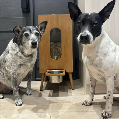 Wholesale Walnut-Wood Pet Feeder | Large Capacity Gravity Food Dispenser | Manual Portion Control for Cats & Dogs