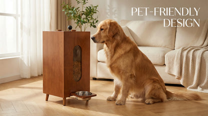 Wholesale Walnut-Wood Pet Feeder | Large Capacity Gravity Food Dispenser | Manual Portion Control for Cats & Dogs