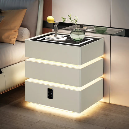 High-End Luxury Smart Bedside Table Modern Solid Wood Nightstand Wireless Charging Multifunctional Bedroom Furniture for Living