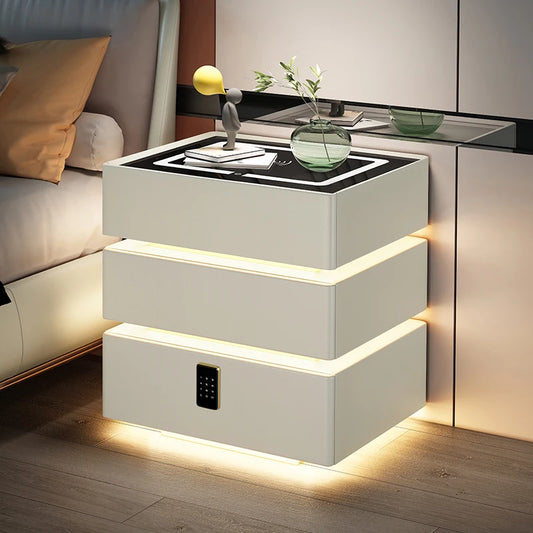 High-End Luxury Smart Bedside Table Modern Solid Wood Nightstand Wireless Charging Multifunctional Bedroom Furniture for Living
