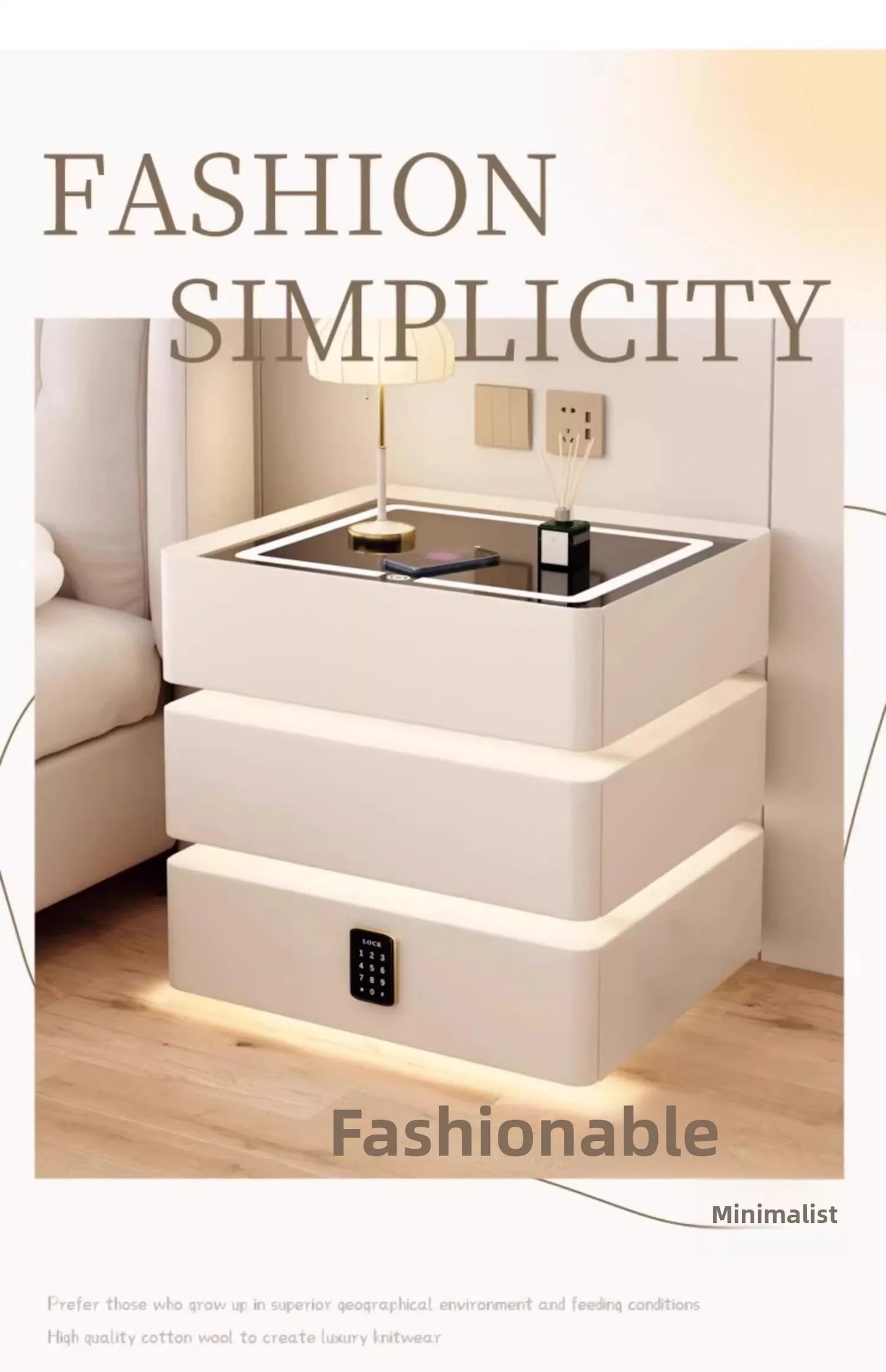 High-End Luxury Smart Bedside Table Modern Solid Wood Nightstand Wireless Charging Multifunctional Bedroom Furniture for Living