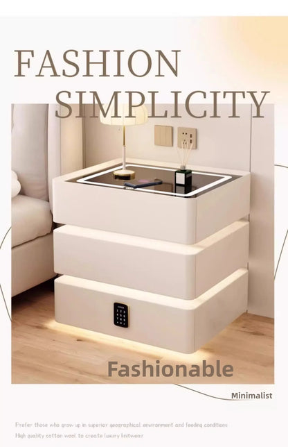 High-End Luxury Smart Bedside Table Modern Solid Wood Nightstand Wireless Charging Multifunctional Bedroom Furniture for Living