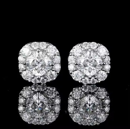 White 18K Gold Plated Waterproof Earrings Lab Grown Sapphire Moissanite Radiant Cut Stud 925 Silver Jewellery