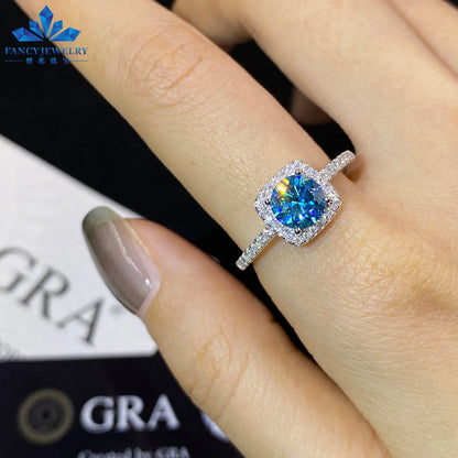Women's 1ct Moissanite Ring Rhodium & White Gold Plated Green Yellow Pink Halo 925 Silver Elegant Jewellery