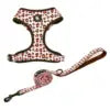 OEM Custom Pattern Leopard Print Breathable Mesh Pet Harness Set With Dog Leash Adjustable Soft Vest Neoprene Dog Harness Set