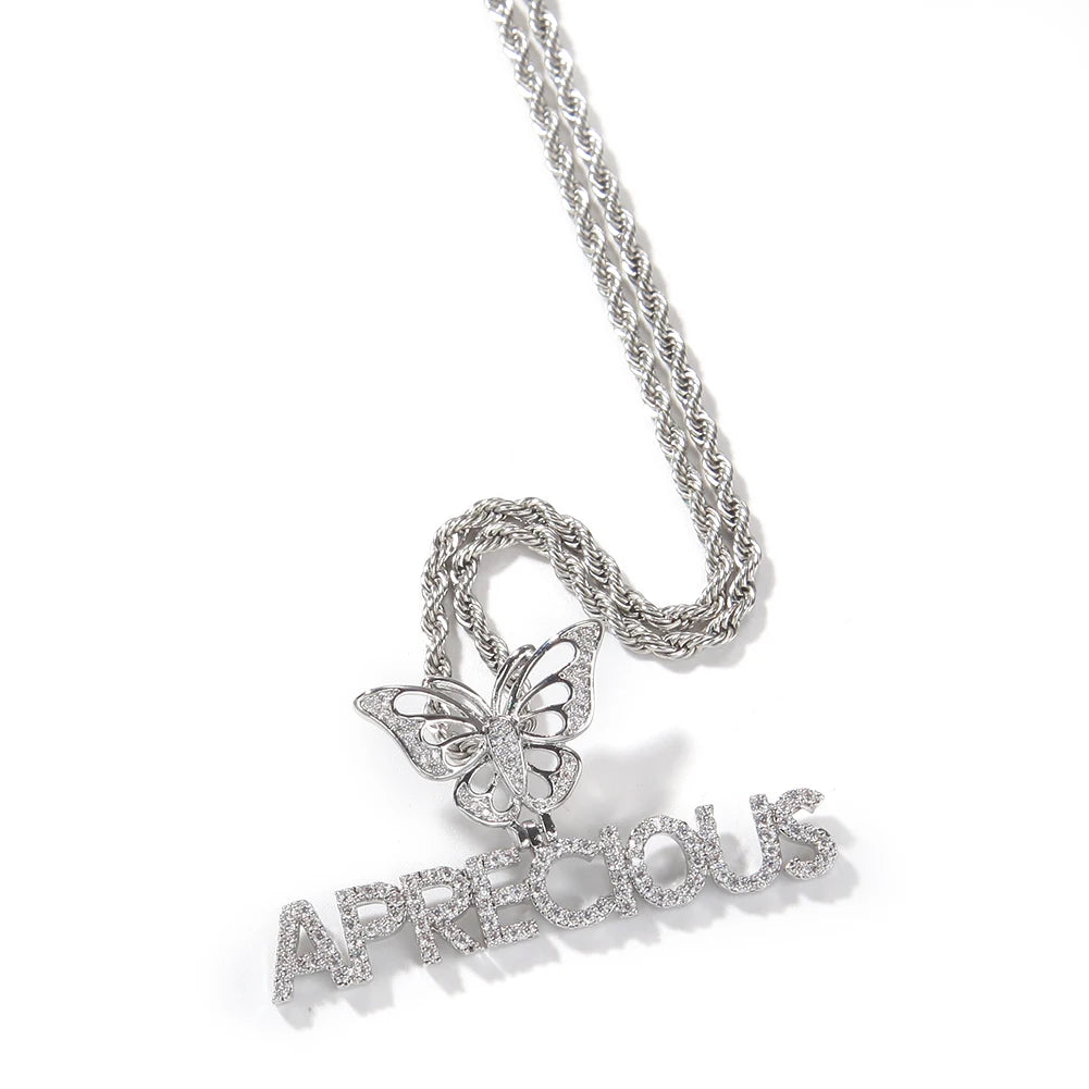 Custom Fashion Crown Hook Iced Out Mini Letter Necklace Personalized Zircon Nameplate Heart Pendant Jewellery for Women