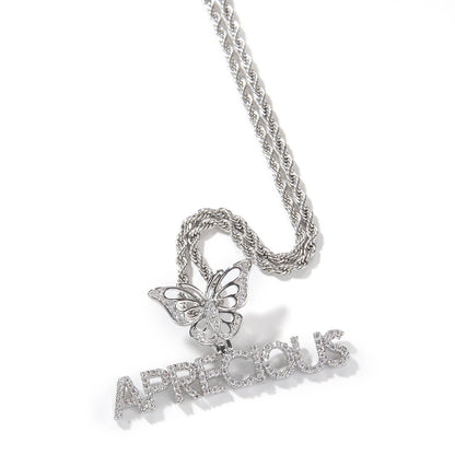Custom Fashion Crown Hook Iced Out Mini Letter Necklace Personalized Zircon Nameplate Heart Pendant Jewellery for Women