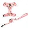 OEM Custom Pattern Leopard Print Breathable Mesh Pet Harness Set With Dog Leash Adjustable Soft Vest Neoprene Dog Harness Set