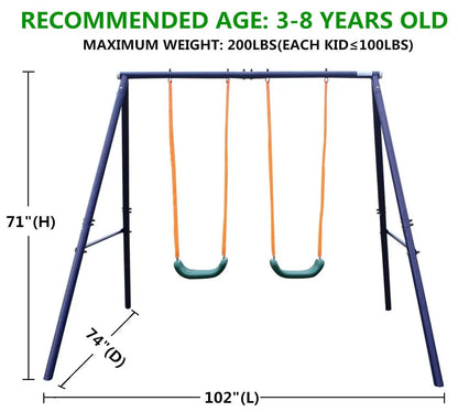 Modern Comfortable Double Seat Outdoor Swing for Children Stainless Steel Frame PE PP for Home Garden Park School Furniture