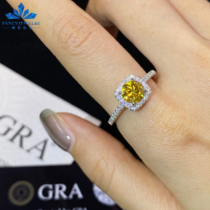 Women's 1ct Moissanite Ring Rhodium & White Gold Plated Green Yellow Pink Halo 925 Silver Elegant Jewellery
