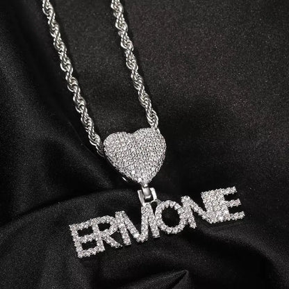 Custom Fashion Crown Hook Iced Out Mini Letter Necklace Personalized Zircon Nameplate Heart Pendant Jewellery for Women