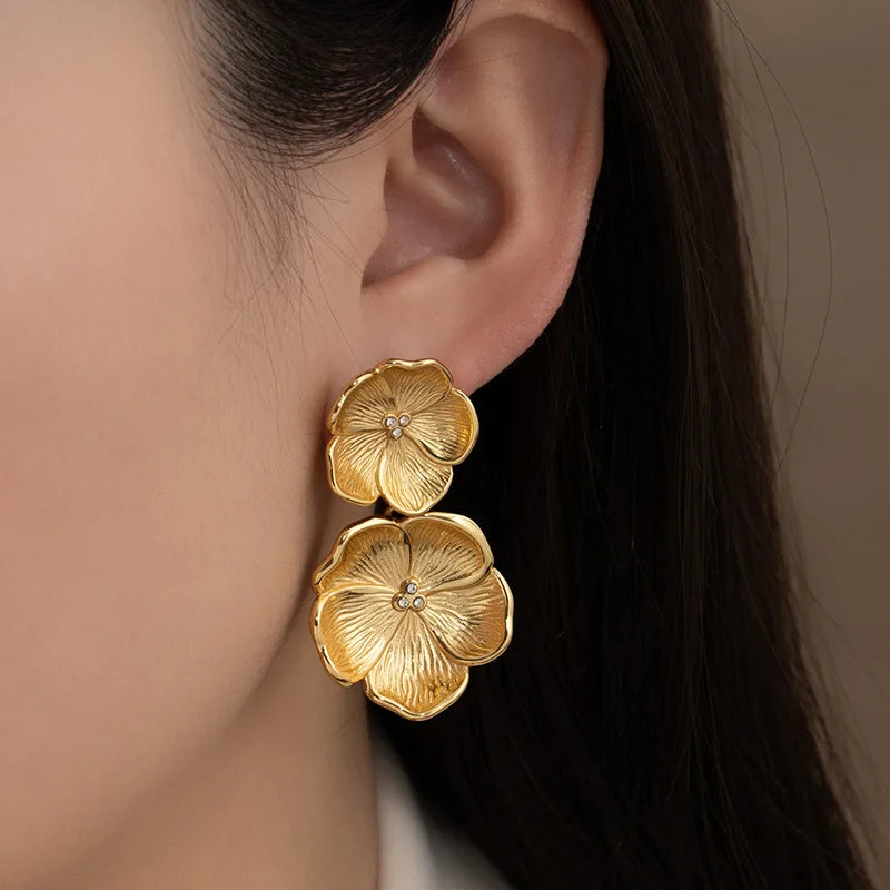Stainless Steel Flower Drop Earrings for Women Trendy Earrings Hanging Accessories Fashion Jewellery