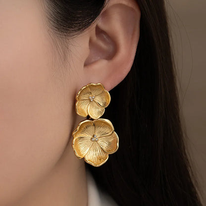 Stainless Steel Flower Drop Earrings for Women Trendy Earrings Hanging Accessories Fashion Jewellery
