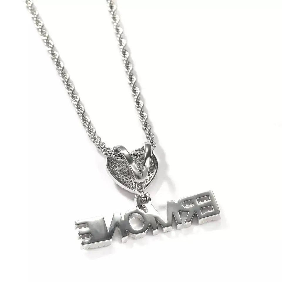 Custom Fashion Crown Hook Iced Out Mini Letter Necklace Personalized Zircon Nameplate Heart Pendant Jewellery for Women
