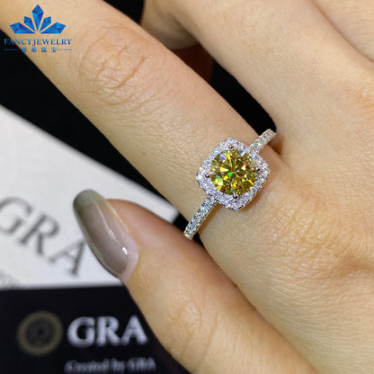Women's 1ct Moissanite Ring Rhodium & White Gold Plated Green Yellow Pink Halo 925 Silver Elegant Jewellery