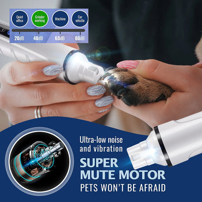 Two-Speed LED Light Display Electric Dog Nail Grinder Strong Power Low Noise Pet Nail File for All Types Cats Dogs Nail