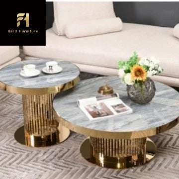 Nordic Style Round Small Marble Nesting Coffee Table Gold Stainless Steel Frame Side Table for Living Room Furniture