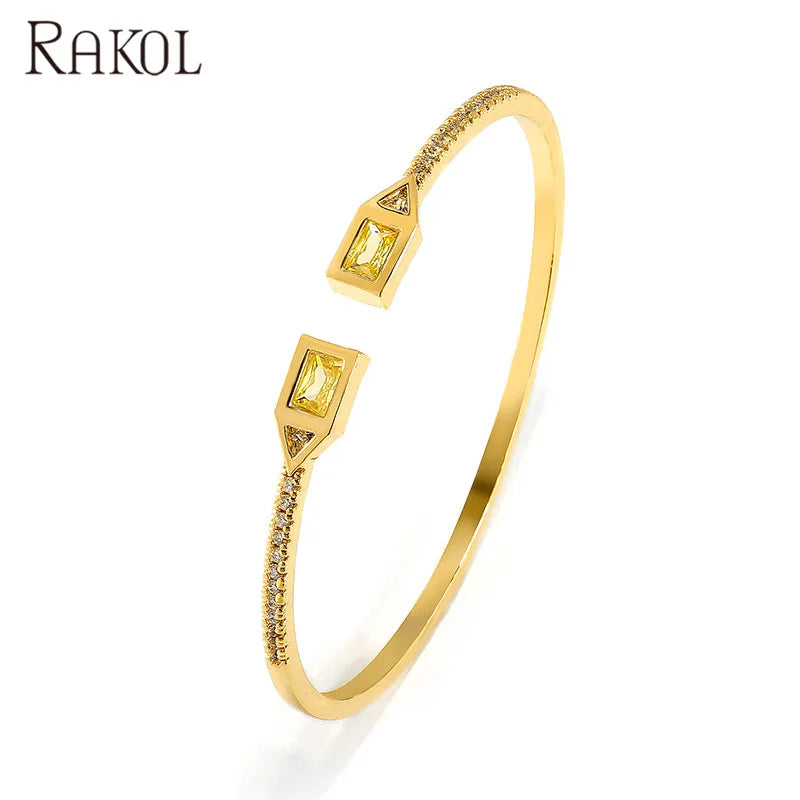 RAKOL BP2212 Fine Design Minimalist Colour Gemstone Zircon Dubai Bridal Adjustable Bangle Bracelets Jewellery Women