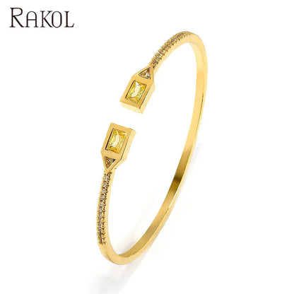 RAKOL BP2212 Fine Design Minimalist Colour Gemstone Zircon Dubai Bridal Adjustable Bangle Bracelets Jewellery Women