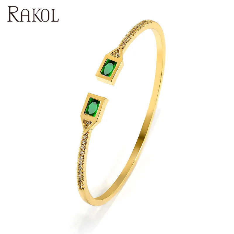 RAKOL BP2212 Fine Design Minimalist Colour Gemstone Zircon Dubai Bridal Adjustable Bangle Bracelets Jewellery Women