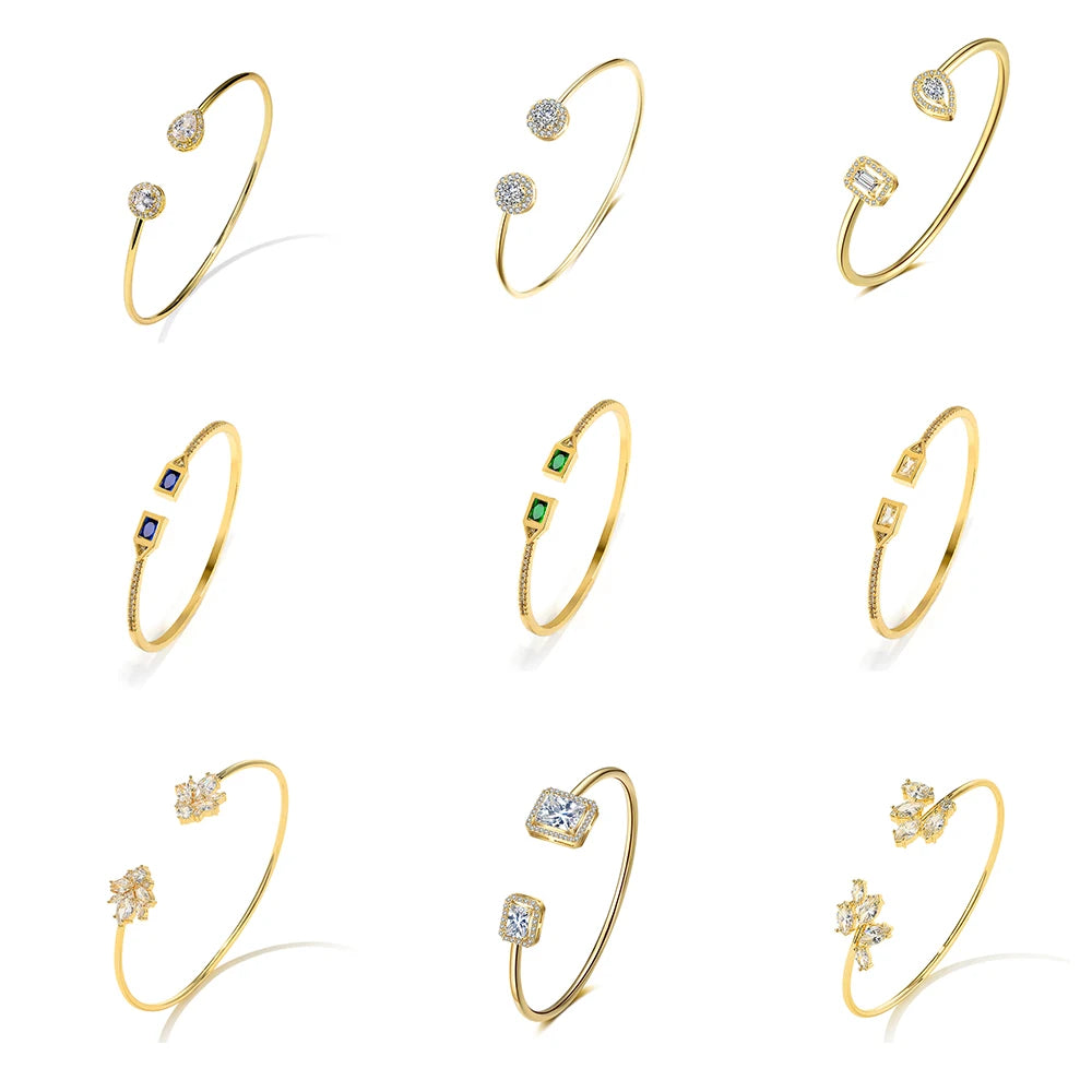 RAKOL BP2212 Fine Design Minimalist Colour Gemstone Zircon Dubai Bridal Adjustable Bangle Bracelets Jewellery Women