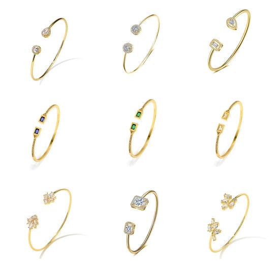 RAKOL BP2212 Fine Design Minimalist Colour Gemstone Zircon Dubai Bridal Adjustable Bangle Bracelets Jewellery Women