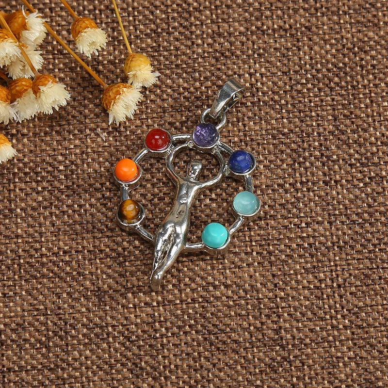 Jewellery Reiki 7 Chakra Stones Crystal Sterling Silver Healing Yoga Pendant Tree of Life Necklace for Women