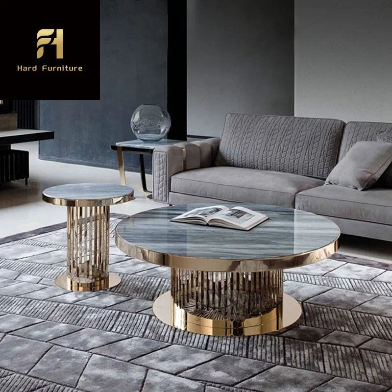 Nordic Style Round Small Marble Nesting Coffee Table Gold Stainless Steel Frame Side Table for Living Room Furniture