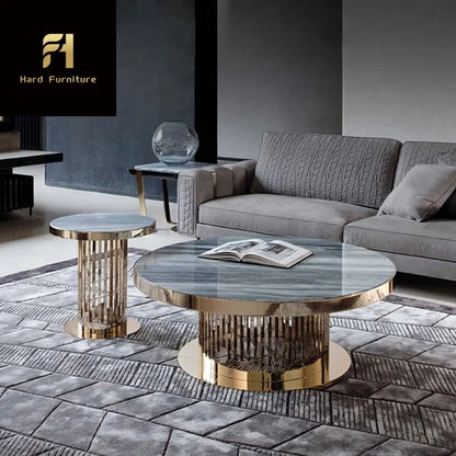Nordic Style Round Small Marble Nesting Coffee Table Gold Stainless Steel Frame Side Table for Living Room Furniture