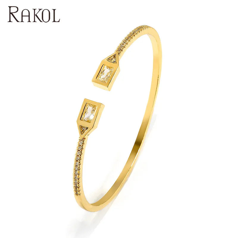 RAKOL BP2212 Fine Design Minimalist Colour Gemstone Zircon Dubai Bridal Adjustable Bangle Bracelets Jewellery Women