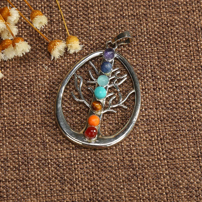 Jewellery Reiki 7 Chakra Stones Crystal Sterling Silver Healing Yoga Pendant Tree of Life Necklace for Women