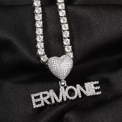 Custom Fashion Crown Hook Iced Out Mini Letter Necklace Personalized Zircon Nameplate Heart Pendant Jewellery for Women