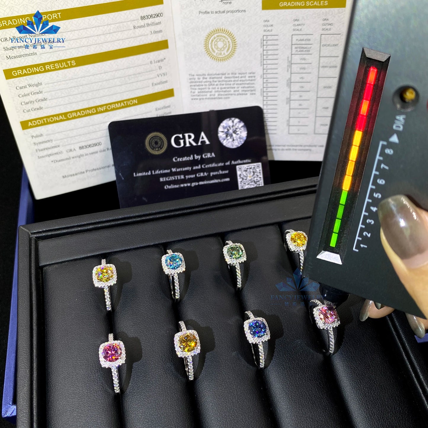 Women's 1ct Moissanite Ring Rhodium & White Gold Plated Green Yellow Pink Halo 925 Silver Elegant Jewellery