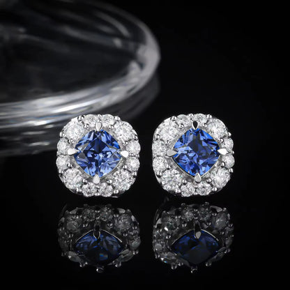White 18K Gold Plated Waterproof Earrings Lab Grown Sapphire Moissanite Radiant Cut Stud 925 Silver Jewellery