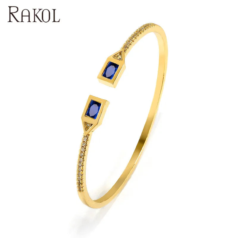 RAKOL BP2212 Fine Design Minimalist Colour Gemstone Zircon Dubai Bridal Adjustable Bangle Bracelets Jewellery Women