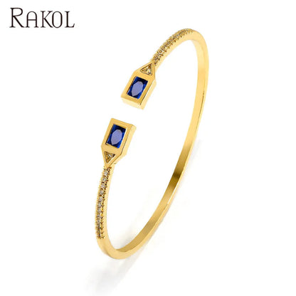 RAKOL BP2212 Fine Design Minimalist Colour Gemstone Zircon Dubai Bridal Adjustable Bangle Bracelets Jewellery Women