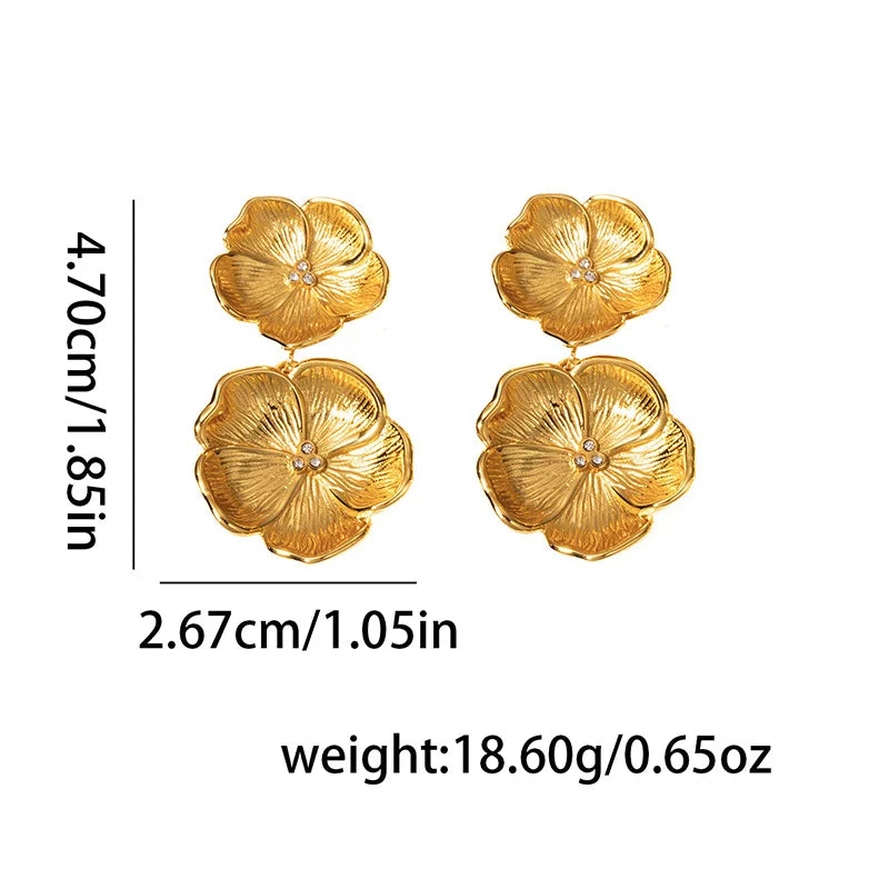Stainless Steel Flower Drop Earrings for Women Trendy Earrings Hanging Accessories Fashion Jewellery