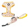 OEM Custom Pattern Leopard Print Breathable Mesh Pet Harness Set With Dog Leash Adjustable Soft Vest Neoprene Dog Harness Set
