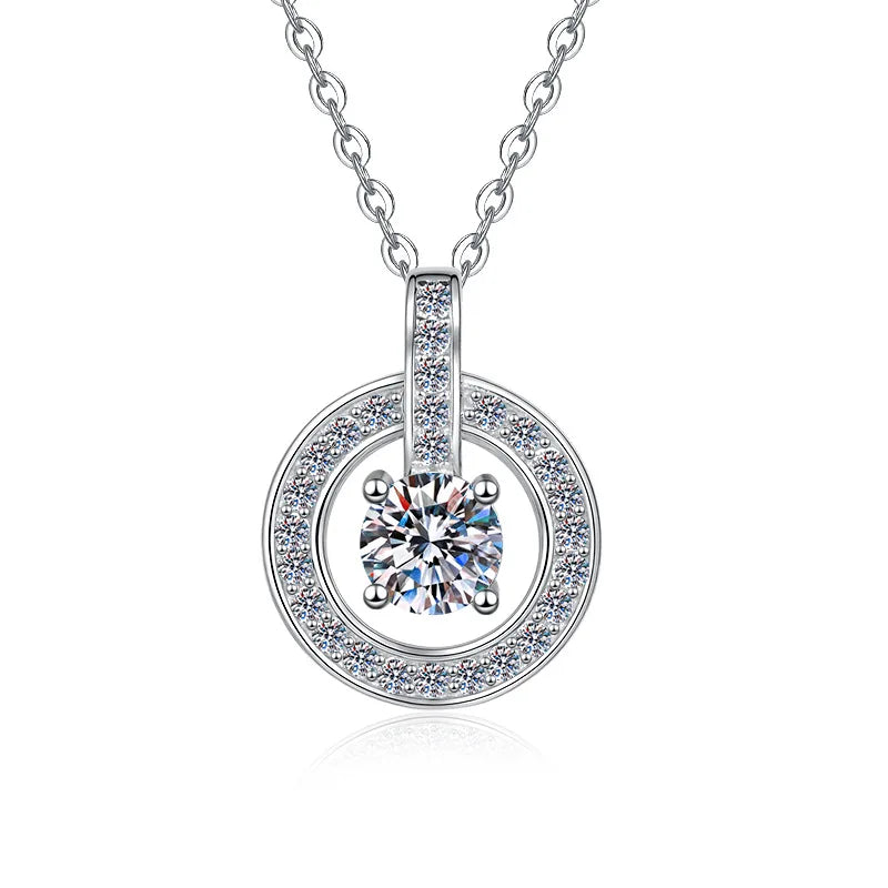 Best Sale High End Jewellery 0.5ct 1carat 925 Sterling Silver Double Circle Wedding VVS Moissanite Pendant Necklace for Women