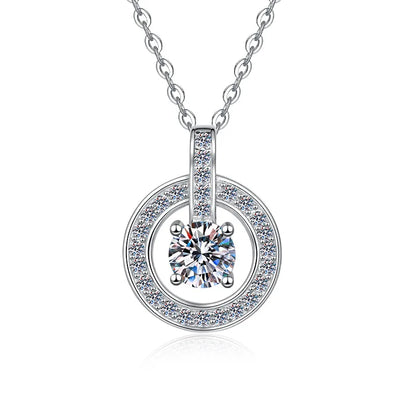 Best Sale High End Jewellery 0.5ct 1carat 925 Sterling Silver Double Circle Wedding VVS Moissanite Pendant Necklace for Women