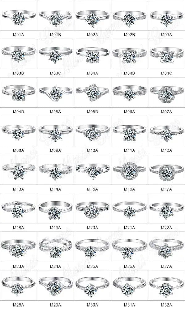 Messi Jewelry Classic 4 Prong 925 Silver 6.5mm 1 Carat Moissanite Engagement Wedding Ring Jewellery for Women