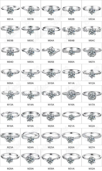 Messi Jewelry Classic 4 Prong 925 Silver 6.5mm 1 Carat Moissanite Engagement Wedding Ring Jewellery for Women